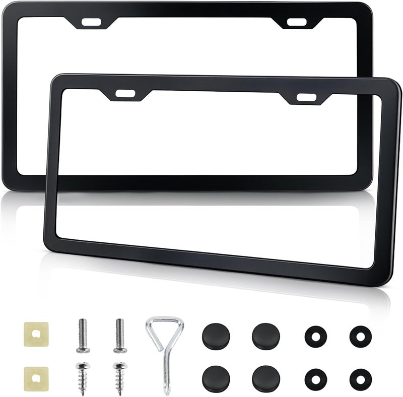 EPIMA 2-Pack License Plate Frames, Universal Black Aluminum Licence Plate Frame Holder, 2-Hole Narrow ＆ Slim Design Holder with Screws & Caps, Universal Fit for Cars, Trucks, Various Vehicles - Image 1